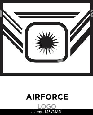Airforce logo, Military armed forces badges and labels vector icon with black styled star in letter style Stock Vector