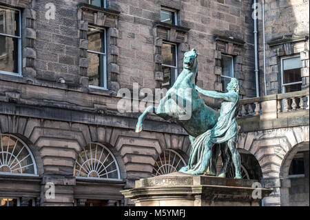 A statue of Alexander and Bucephalus in the City Chambers, Edinburgh, Scotland Stock Photo