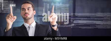 Businessman touching screen text interface Stock Photo
