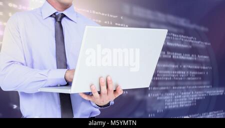 Man typing coding text on laptop Stock Photo