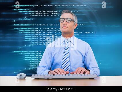 Man typing coding text Stock Photo