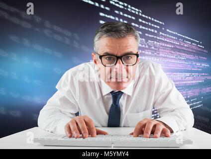 Man typing coding text Stock Photo