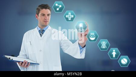 Male doctor interacting with medical hexagon interface Stock Photo