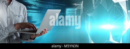 Typing coding text on laptop with transition Stock Photo