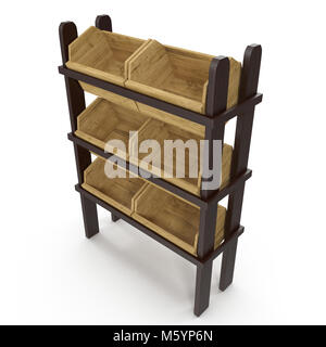 Wooden Bakery Display Shelves on white. 3D illustration, clipping path Stock Photo