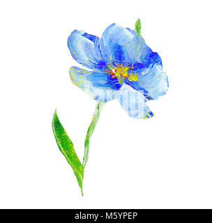 Hand painted modern style blue flower isolated on white background. Spring flower seasonal nature card. Oil painting Stock Photo