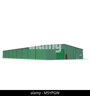 Green Metal Warehouse Building on white. 3D illustration Stock Photo