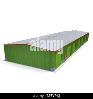 Green Metal Warehouse Building on white. 3D illustration Stock Photo