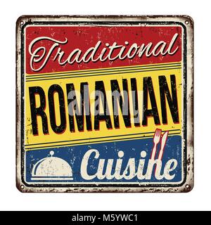 Traditional romanian cuisine vintage rusty metal sign on a white background, vector illustration Stock Vector