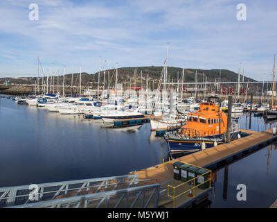 Leisure craft and an RNLI Lifeboat moored at Inverness Marina, Inverness, Scotland, UK. The marina provides access to the Moray Firth. Stock Photo