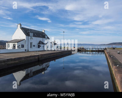 Clachnaharry Sea Lock. The Caledonian Canal meets the Beauly Firth, at Inverness, Scotland, UK Stock Photo
