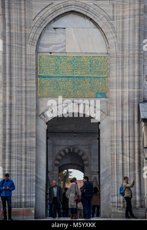 Blue Mosque (Sultan Ahmet Camii) Sultan Ahmet I's grand architectural gift to his capital was this beautiful mosque, commonly known as the Blue Mosque today. Built between 1609 and 1616, the mosque caused a furore throughout the Muslim world when it was finished as it had six minarets (the same number as the Great Mosque of Mecca). A seventh minaret was eventually gifted to Mecca to stem the dissent. The mosque gets its nickname from its interior decoration of tens of thousands of İznik tiles. The entire spatial and colour effect of the interior make the mosque one of the finest achievements o Stock Photo