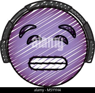 purple emoticon cartoon face listening music Stock Vector