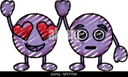 cute purple smile emoticons in love and surprised character Stock Vector