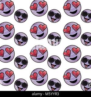 smile emoji faces happy tongue out hearts eyes pattern Stock Vector