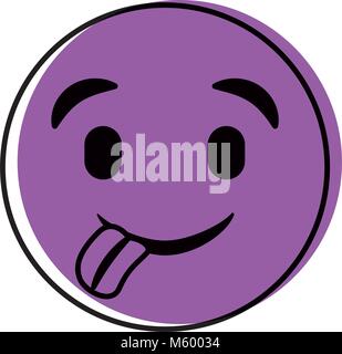 purple emoticon cartoon face tongue out Stock Vector