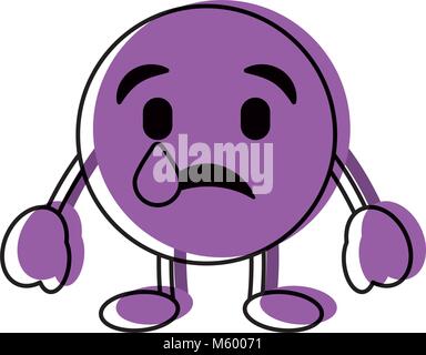purple emoticon cartoon face depressive tear character Stock Vector