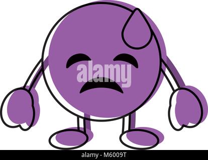 purple emoticon cartoon face depressive tear character Stock Vector