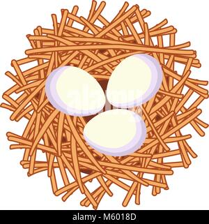 Cartoon white egg nest icon poster. Stock Vector