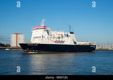 Condor Ferries Commodore Clipper leaving Portsmouth, UK on 5 February 2018 Stock Photo