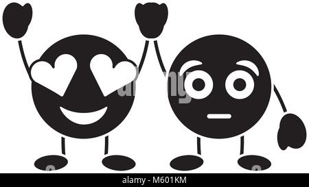 cute purple smile emoticons in love and surprised character Stock Vector