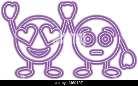 cute purple smile emoticons in love and surprised character Stock Vector