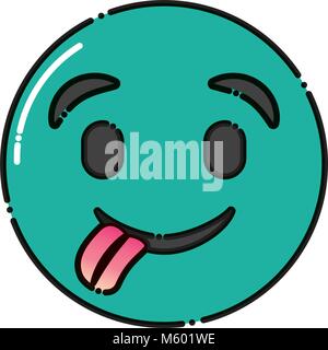 green emoticon cartoon face tongue out Stock Vector