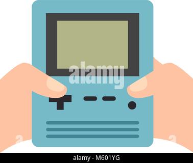 hands holding retro video game console Stock Vector