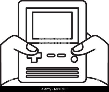 hands holding retro video game console Stock Vector