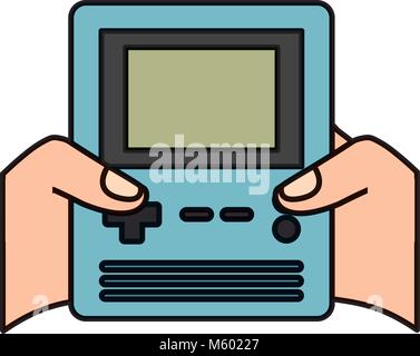hands holding retro video game console Stock Vector