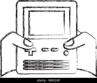 hands holding retro video game console Stock Vector