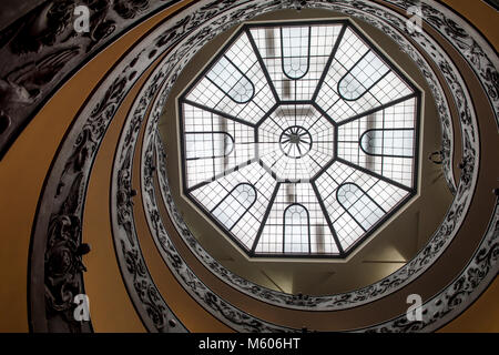 ROME, ITALY - FEBRUARY 7, 2018: Looking up the famous double spiral staircase at the exit of the Vatican Museum in Rome.