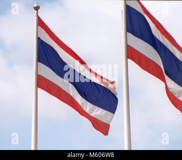 THAILAND FLAG on flag pole against blue sky 2009 Stock Photo