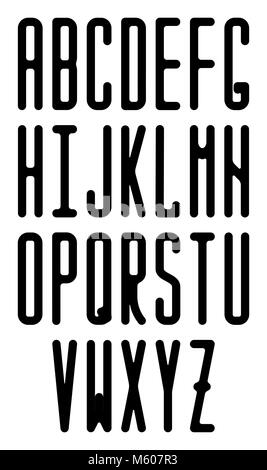 Thin vector monospace sans serif font with rounded corners. Modern condensed font. Stock Vector