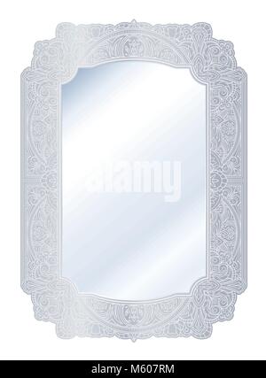 Mirror in retro vintage ornate silver border frame. Vector illustration. Stock Vector