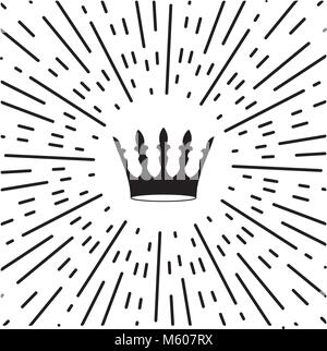 Vintage sunburst, sun rays, sunbeam, vector design with crown for your design Stock Vector