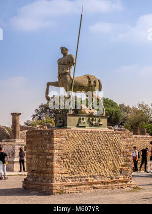 Bronze statue of Roman centaur statue by Polish sculptor Igor Mitoraj. Pompeii ruins, Italy. Stock Photo