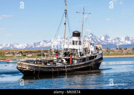 Mt Cervantes sank in 1930; shipping port of Ushuaia; Argentina Stock Photo