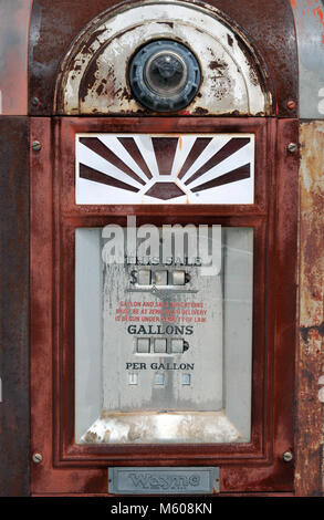 Detail of an old gas pump along Route 66 in the southwestern United States. Stock Photo