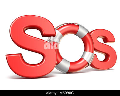 SOS sign with lifebuoy 3D render illustration isolated on white background Stock Photo