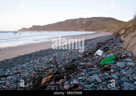 Plastic ocean pollution on a beach near Malin in County Donegal Ireland Stock Photo