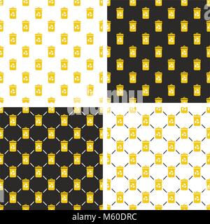Yellow Recycling Trash Can for Plastic Waste Seamless Pattern White Color Set Stock Vector