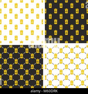 Yellow Recycling Trash Can for Plastic Waste Seamless Pattern Set Stock Vector
