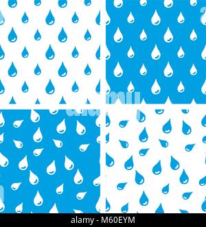 Water Drops Big & Small Seamless Pattern Blue Color Set Stock Vector