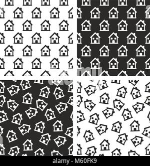 Two Storey House Seamless Pattern Set Stock Vector