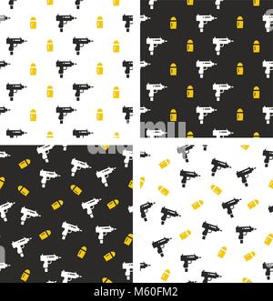 Uzi Gun & Bullet Seamless Pattern Set Stock Vector