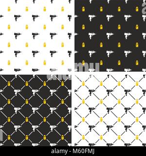 Uzi Gun & Bullet Seamless Pattern Set Stock Vector