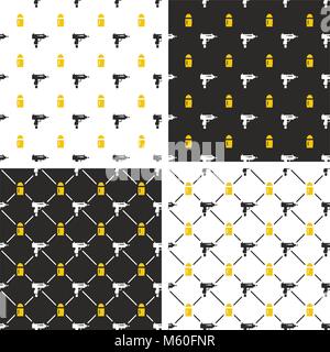 Uzi Gun & Bullet Seamless Pattern Set Stock Vector