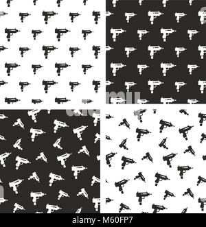 Uzi Gun Big & Small Aligned & Random Seamless Pattern Set Stock Vector