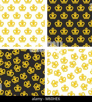 Royal Crown King & Queen Seamless Pattern Set Stock Vector